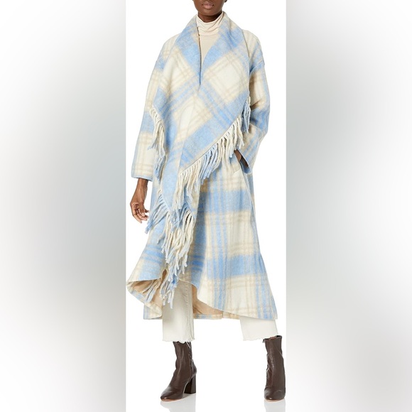 CINQ A SEPT
Lita Plaid Shawl-Collar Fringe Coat - Picture 4 of 9